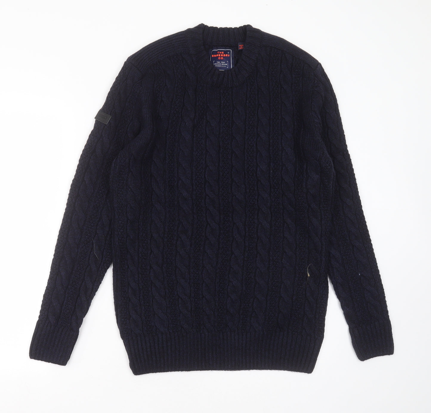 Superdry Mens Blue Round Neck Striped Acrylic Pullover Jumper Size XL