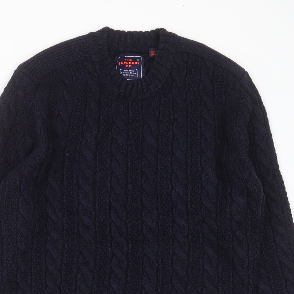 Superdry Mens Blue Round Neck Striped Acrylic Pullover Jumper Size XL