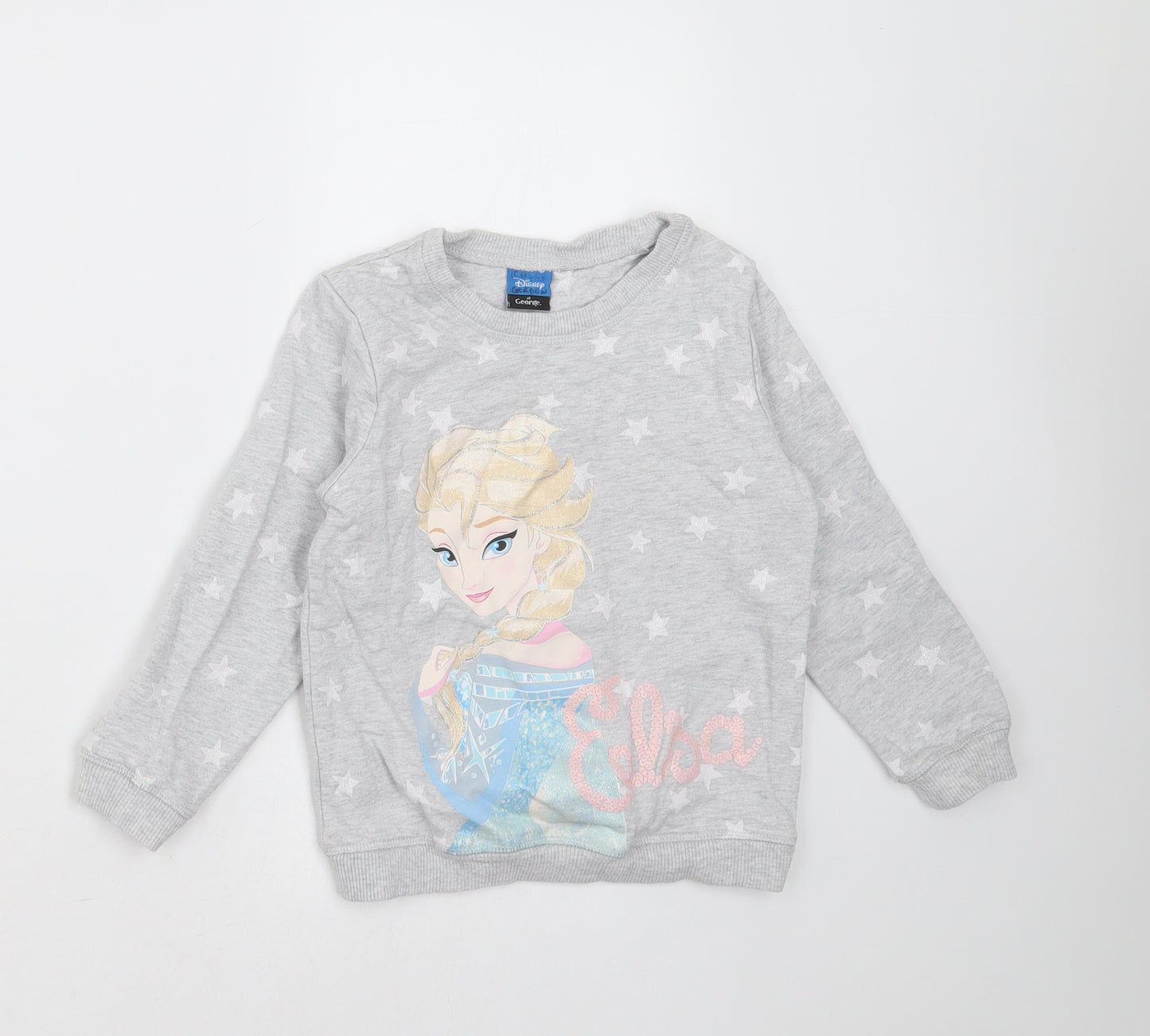 George Girls Grey Geometric Cotton Pullover Sweatshirt Size 5-6 Years   - frozen