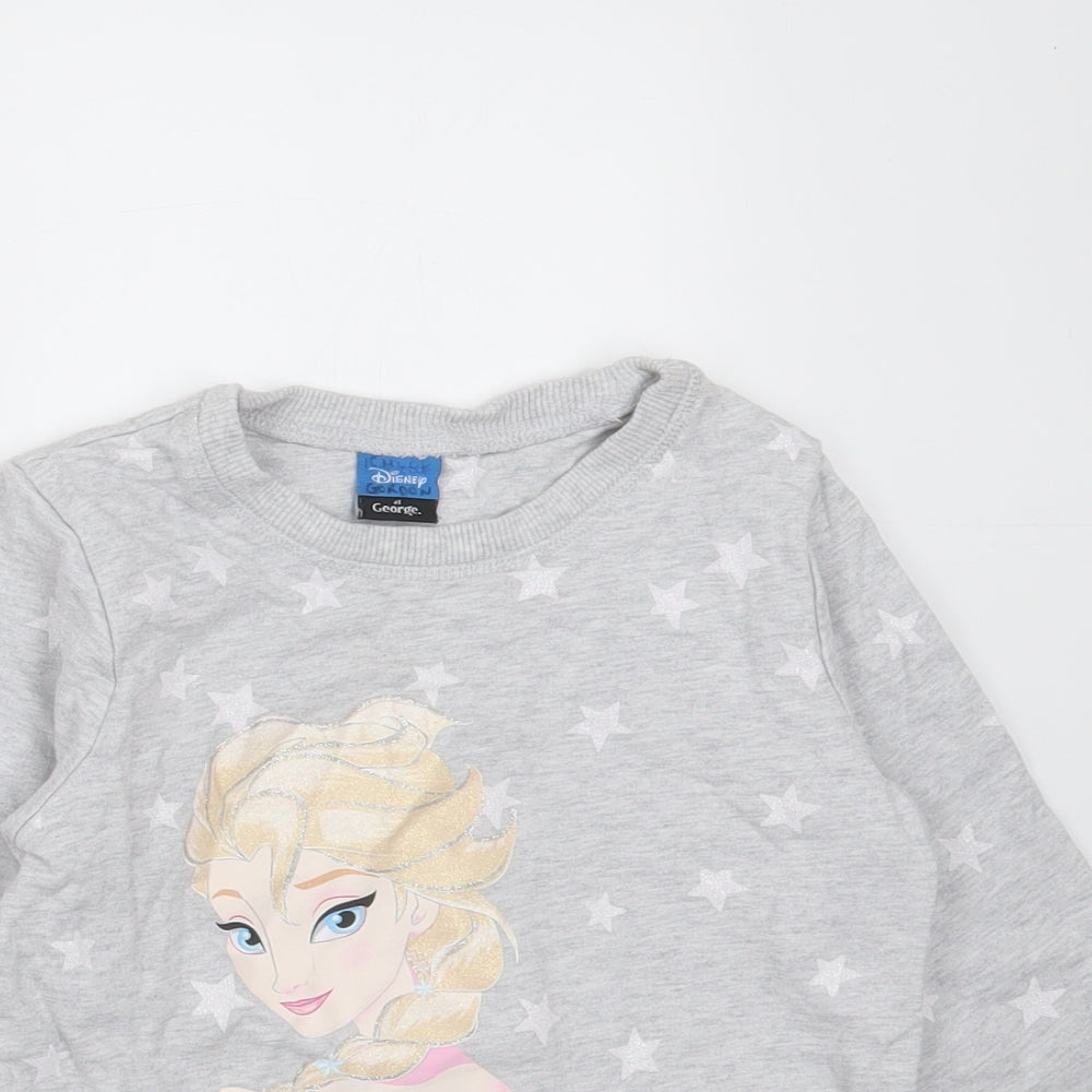 George Girls Grey Geometric Cotton Pullover Sweatshirt Size 5-6 Years   - frozen