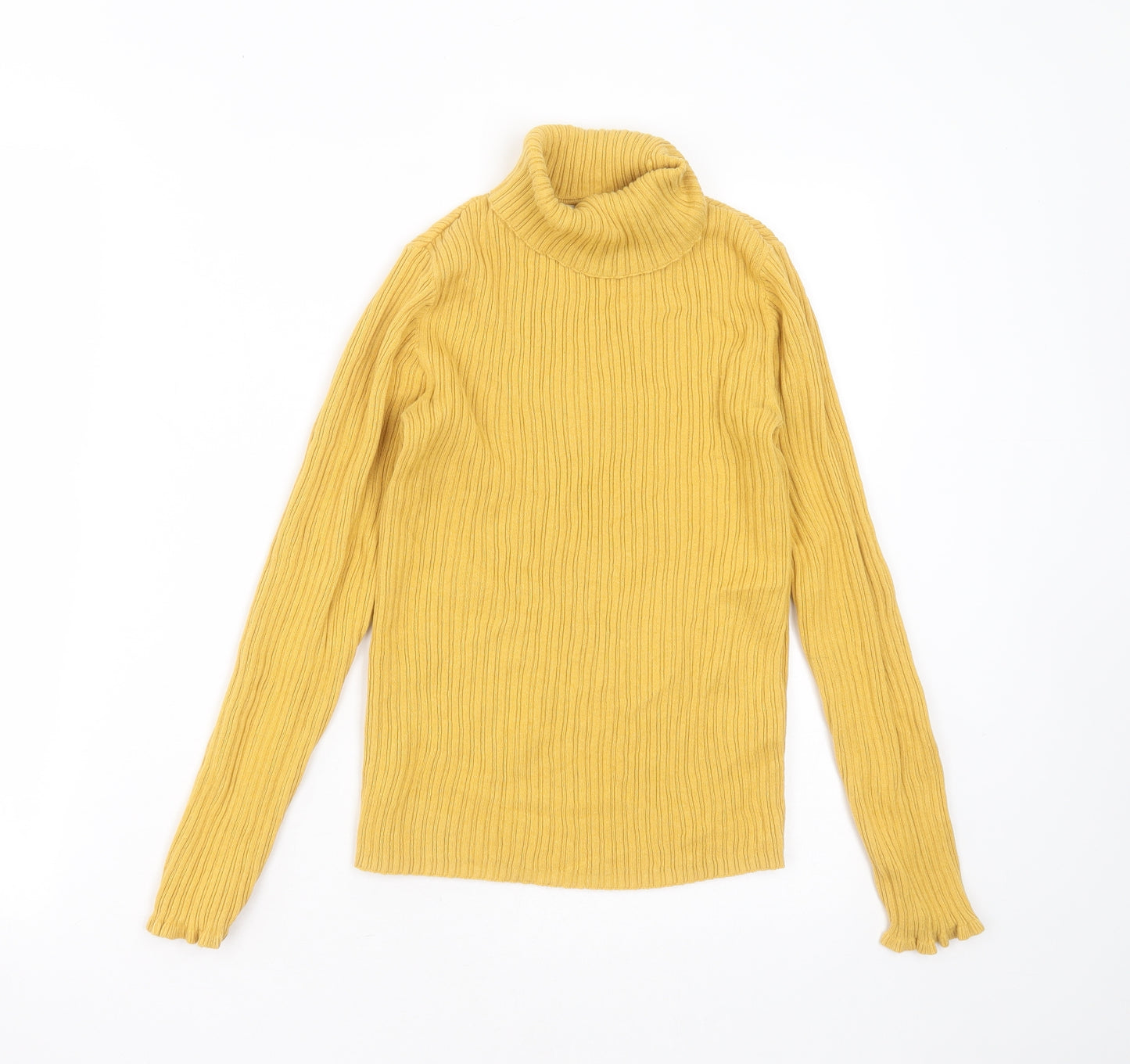 George Girls Yellow Roll Neck Striped Cotton Pullover Jumper Size 11-12 Years