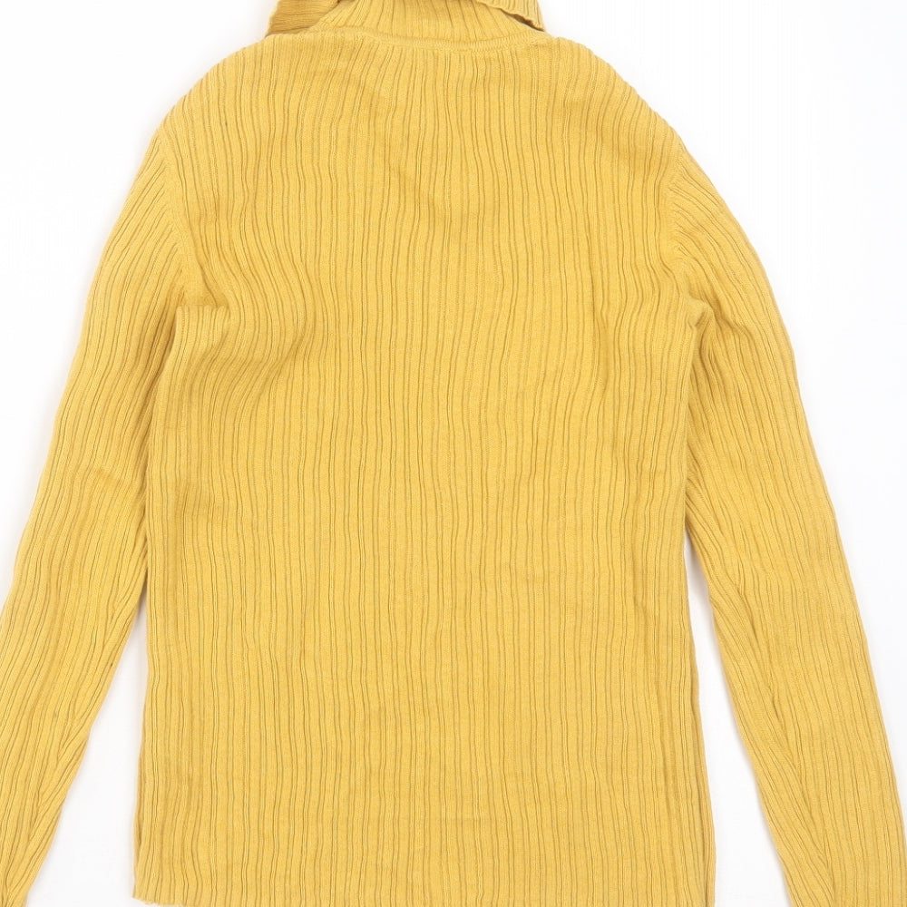 George Girls Yellow Roll Neck Striped Cotton Pullover Jumper Size 11-12 Years