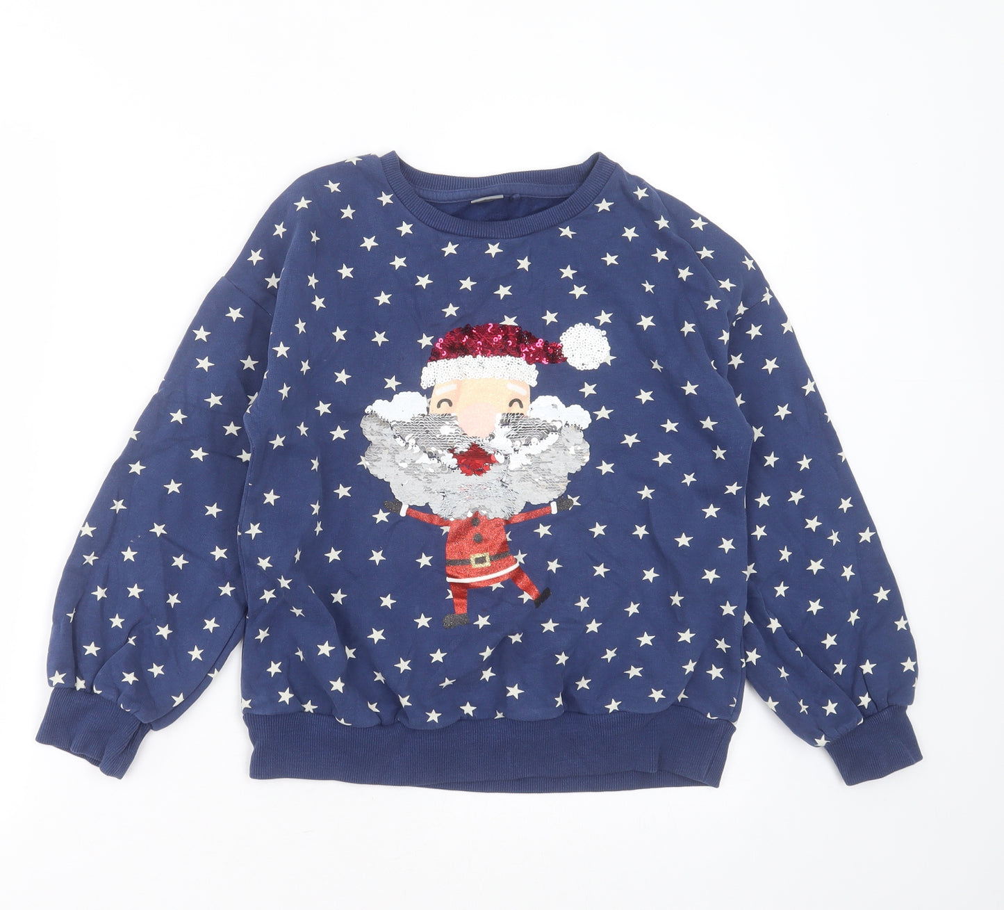 NEXT Girls Blue Geometric Cotton Pullover Sweatshirt Size 11 Years   - christmas jumper