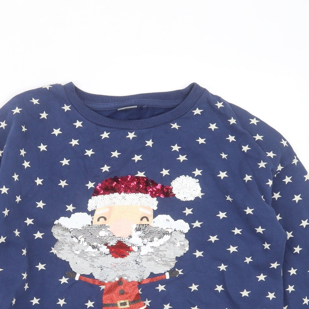 NEXT Girls Blue Geometric Cotton Pullover Sweatshirt Size 11 Years   - christmas jumper