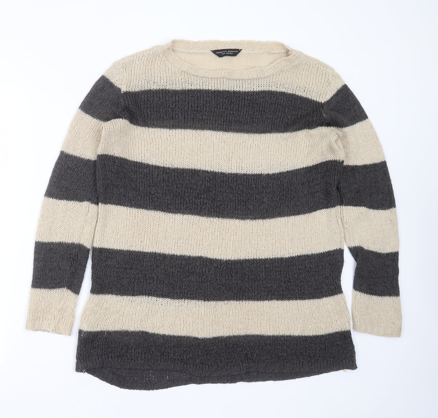Dorothy Perkins Womens Beige Round Neck Striped Acrylic Pullover Jumper Size 10