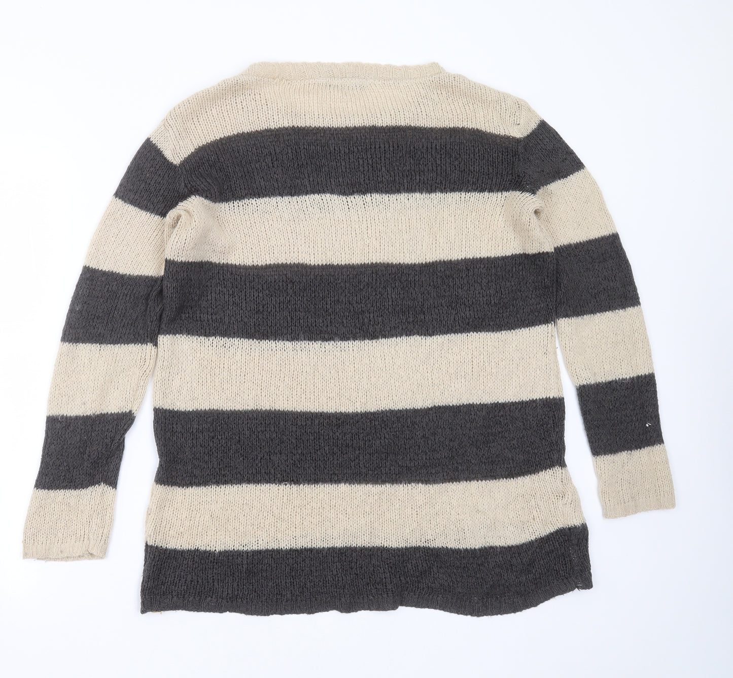 Dorothy Perkins Womens Beige Round Neck Striped Acrylic Pullover Jumper Size 10