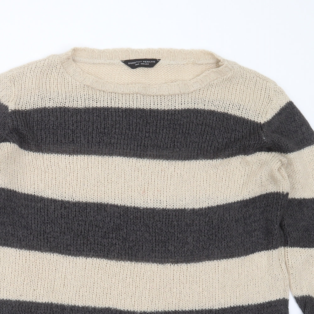 Dorothy Perkins Womens Beige Round Neck Striped Acrylic Pullover Jumper Size 10