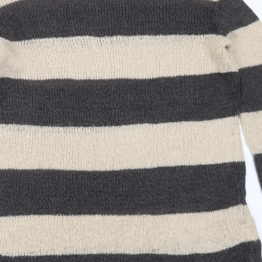 Dorothy Perkins Womens Beige Round Neck Striped Acrylic Pullover Jumper Size 10