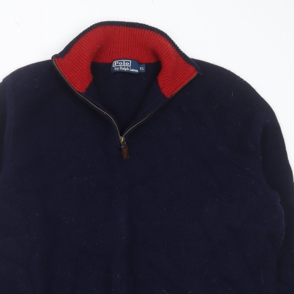 Polo Ralph Lauren Mens Blue High Neck  Wool Pullover Jumper Size XL