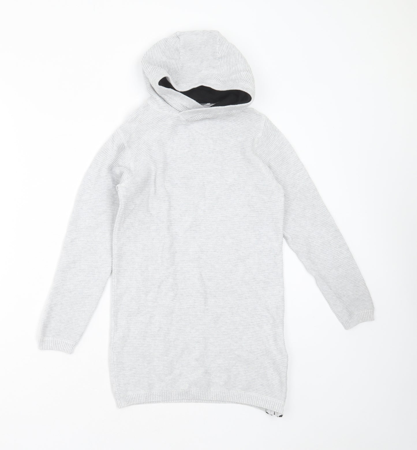 NEXT Boys Grey Striped Cotton Pullover Hoodie Size 8 Years