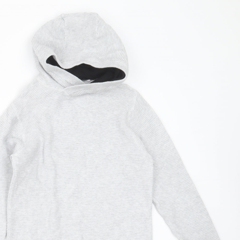 NEXT Boys Grey Striped Cotton Pullover Hoodie Size 8 Years
