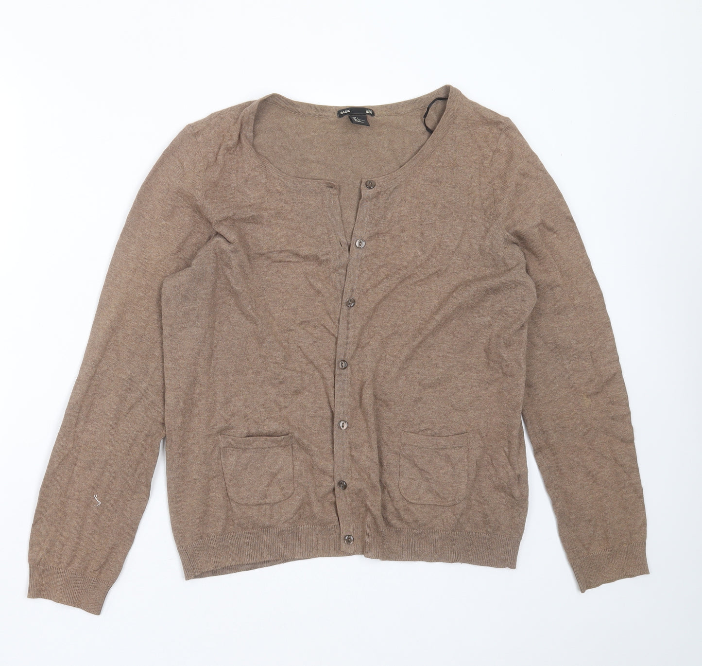 H&M Womens Brown Round Neck  Cotton Cardigan Jumper Size L