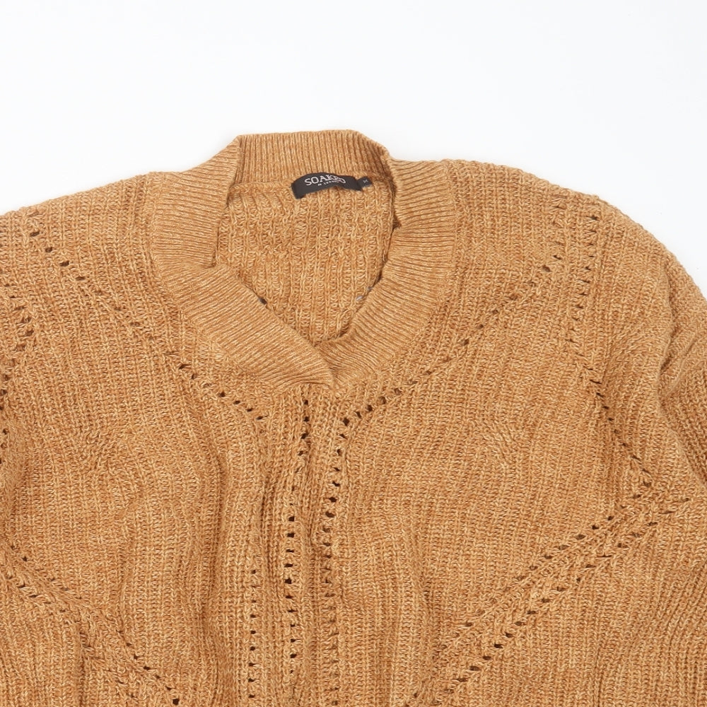 Soaked in Luxury Womens Brown V-Neck  Cotton Pullover Jumper Size M