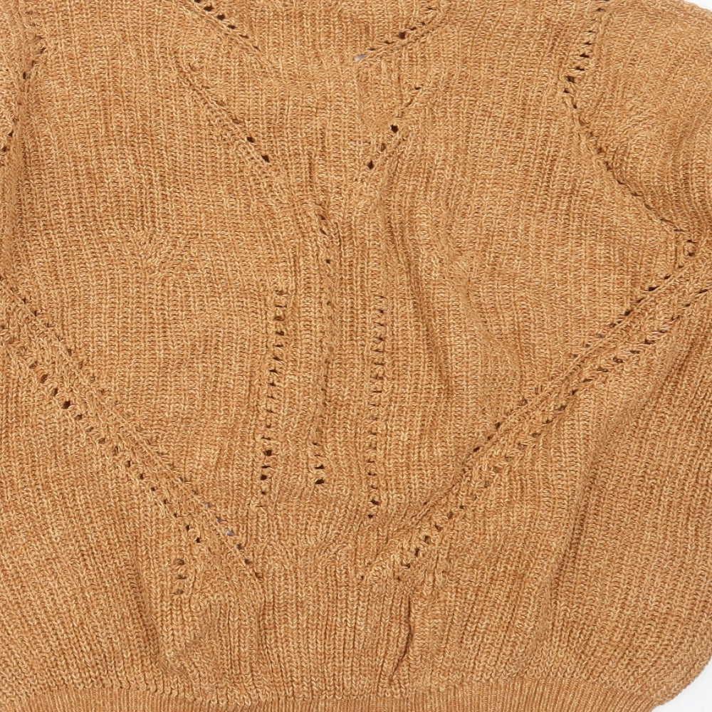 Soaked in Luxury Womens Brown V-Neck  Cotton Pullover Jumper Size M