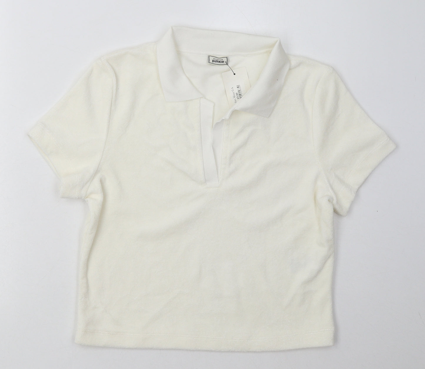 Pimkie Womens White  Cotton Cropped Polo Size M Collared