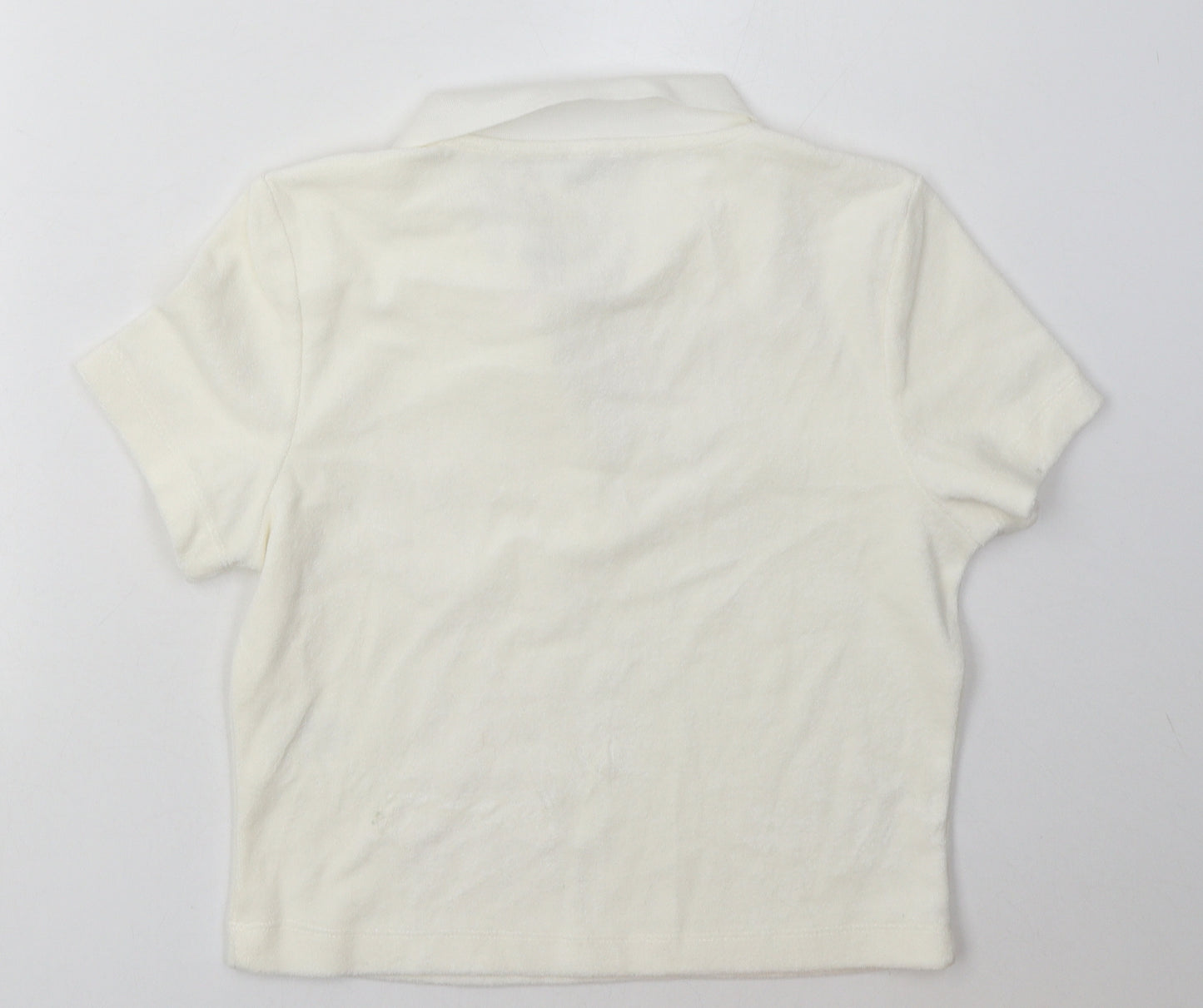 Pimkie Womens White  Cotton Cropped Polo Size M Collared