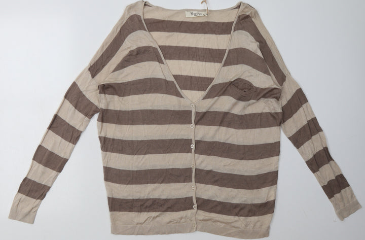 Nicole Womens Brown V-Neck Striped Viscose Cardigan Jumper One Size