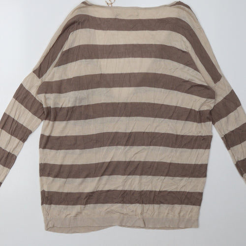 Nicole Womens Brown V-Neck Striped Viscose Cardigan Jumper One Size