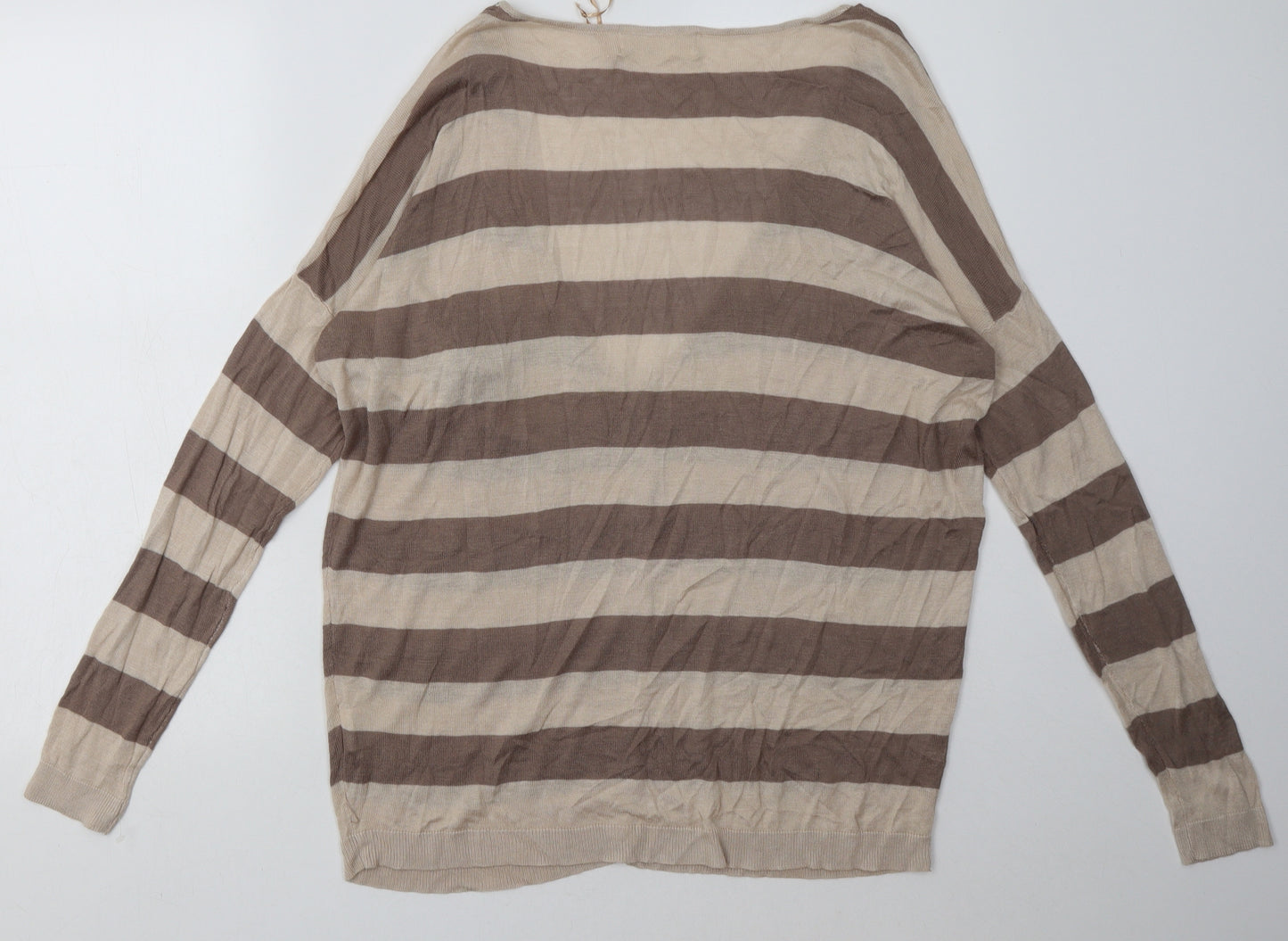 Nicole Womens Brown V-Neck Striped Viscose Cardigan Jumper One Size