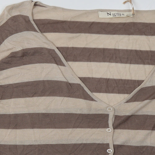 Nicole Womens Brown V-Neck Striped Viscose Cardigan Jumper One Size