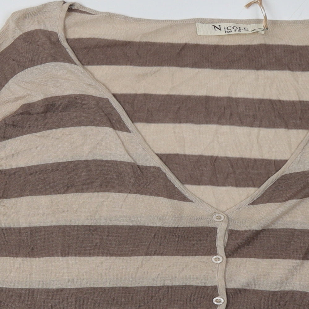 Nicole Womens Brown V-Neck Striped Viscose Cardigan Jumper One Size