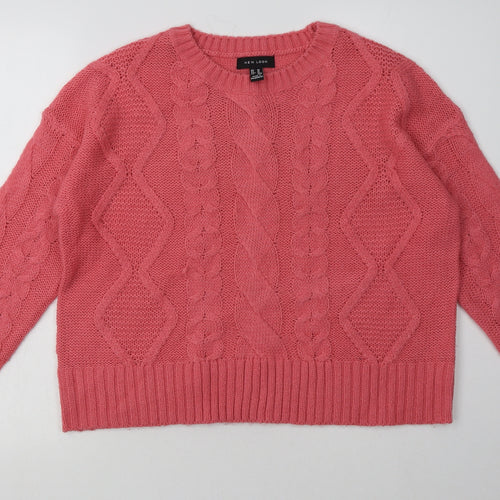 New Look Womens Pink Argyle/Diamond Acrylic Pullover Sweatshirt Size M  Pullover