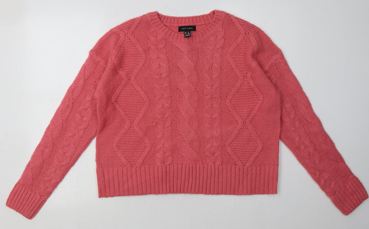New Look Womens Pink Argyle/Diamond Acrylic Pullover Sweatshirt Size M  Pullover
