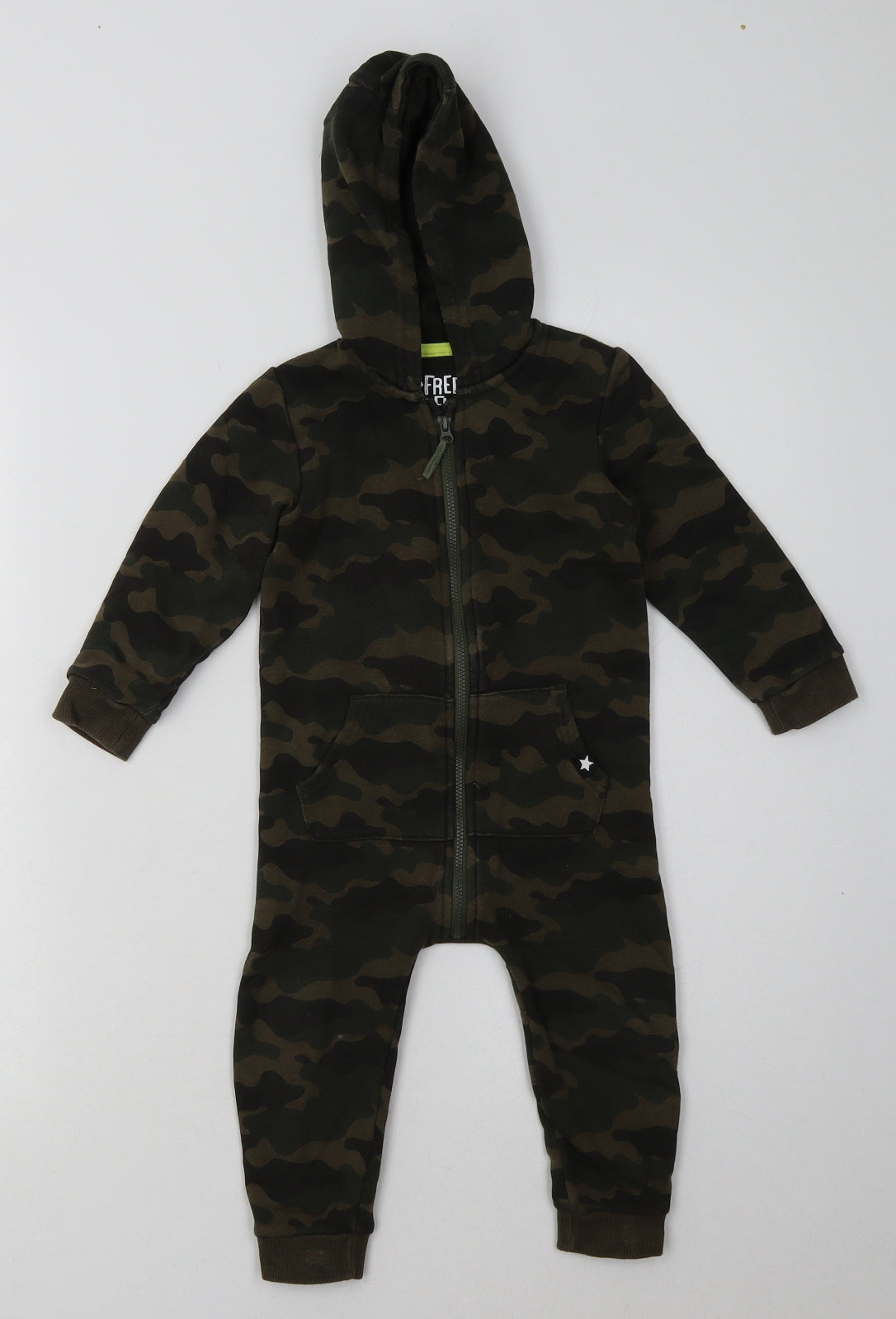 F&F Boys Green Camouflage Cotton Babygrow One-Piece Size 18-24 Months  Zip