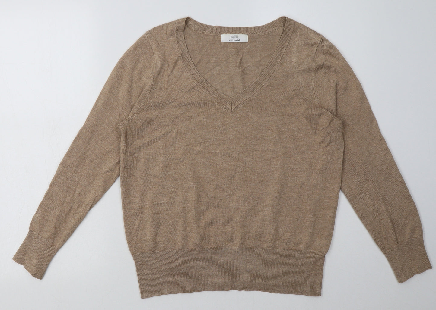 Marks and Spencer Womens Beige  Viscose  Sweatshirt Size 14  Pullover
