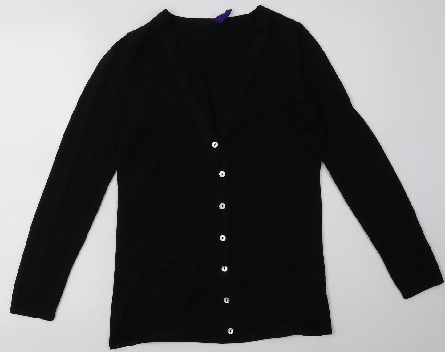 Henbury Womens Black V-Neck  Cotton Cardigan Jumper Size 10