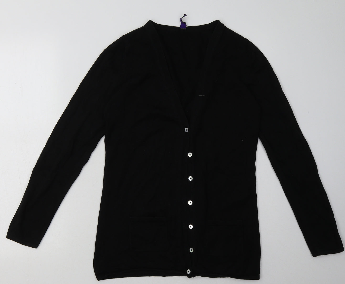 Henbury Womens Black V-Neck  Cotton Cardigan Jumper Size 10