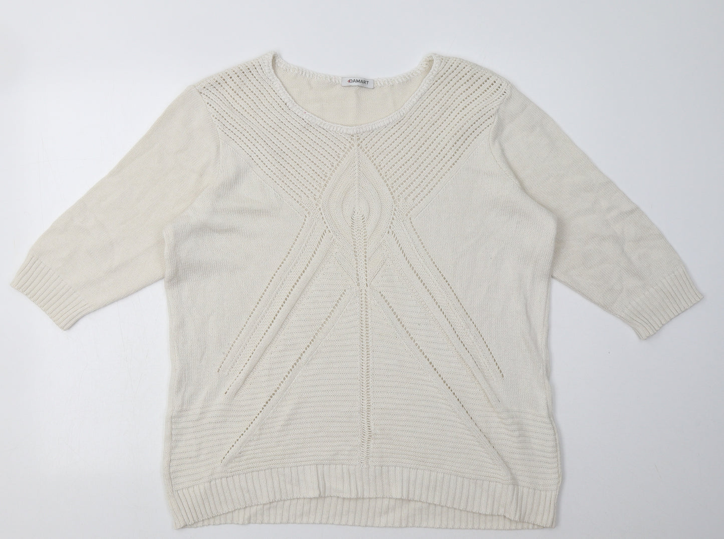 Damart Womens White Argyle/Diamond Acrylic Pullover Sweatshirt Size 20  Pullover