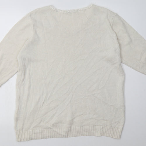 Damart Womens White Argyle/Diamond Acrylic Pullover Sweatshirt Size 20  Pullover