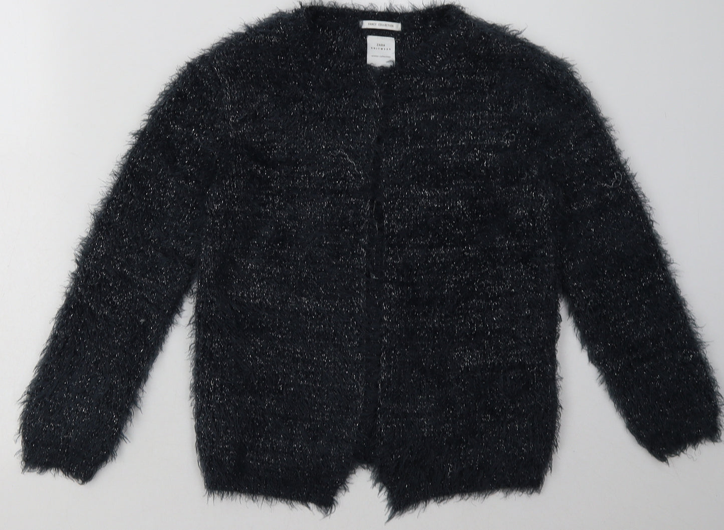 Zara Girls Grey Crew Neck  Polyester Cardigan Jumper Size 8 Years  Hook & Eye