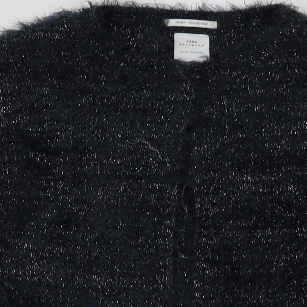 Zara Girls Grey Crew Neck  Polyester Cardigan Jumper Size 8 Years  Hook & Eye