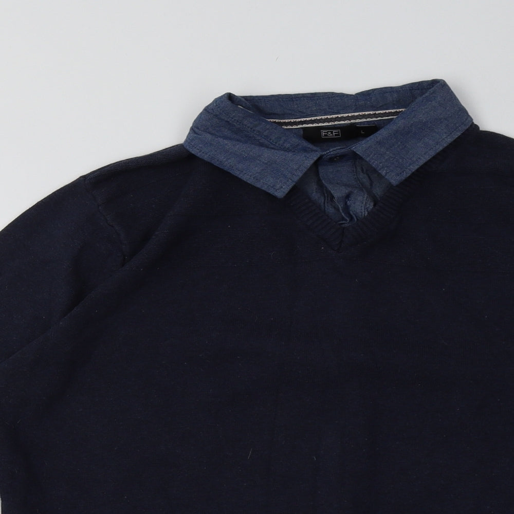 F&F Mens Blue  Cotton Pullover Sweatshirt Size L