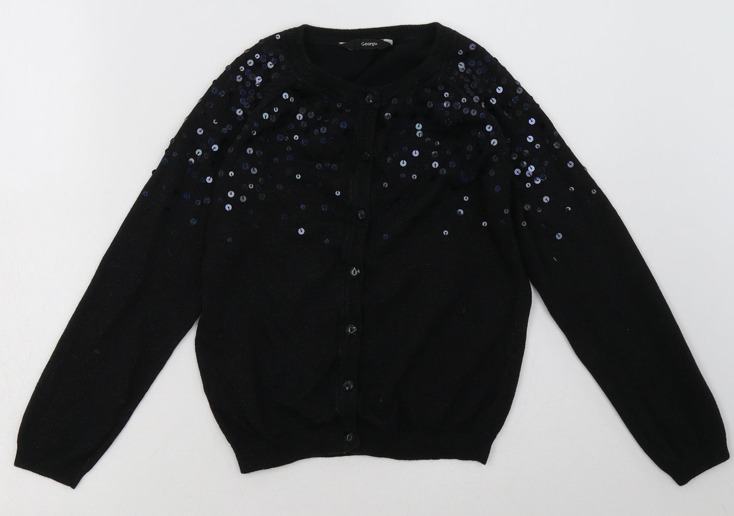 George Girls Black Crew Neck  Cotton Cardigan Jumper Size 10-11 Years  Pullover