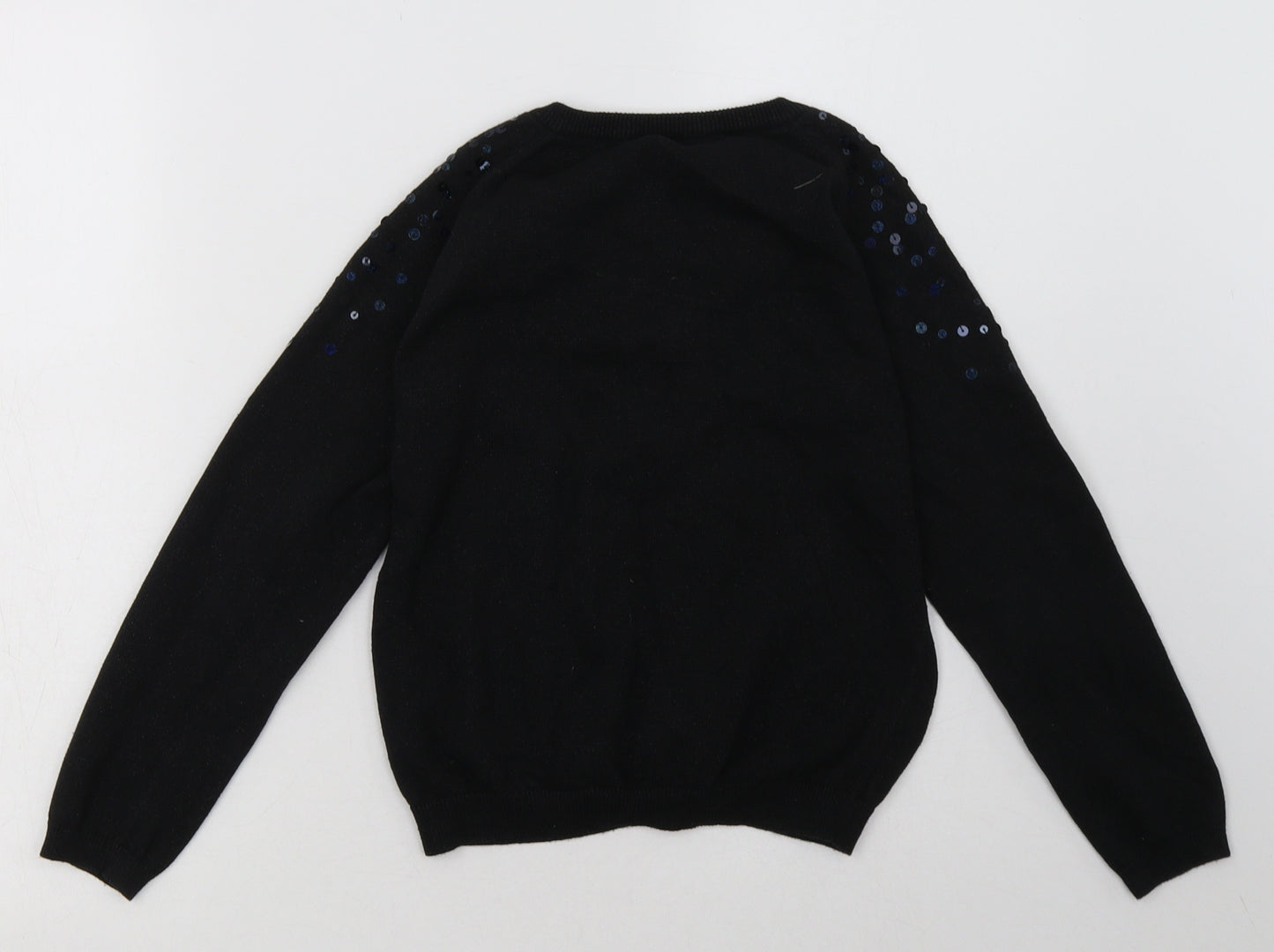 George Girls Black Crew Neck  Cotton Cardigan Jumper Size 10-11 Years  Pullover