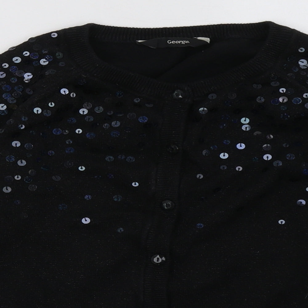 George Girls Black Crew Neck  Cotton Cardigan Jumper Size 10-11 Years  Pullover