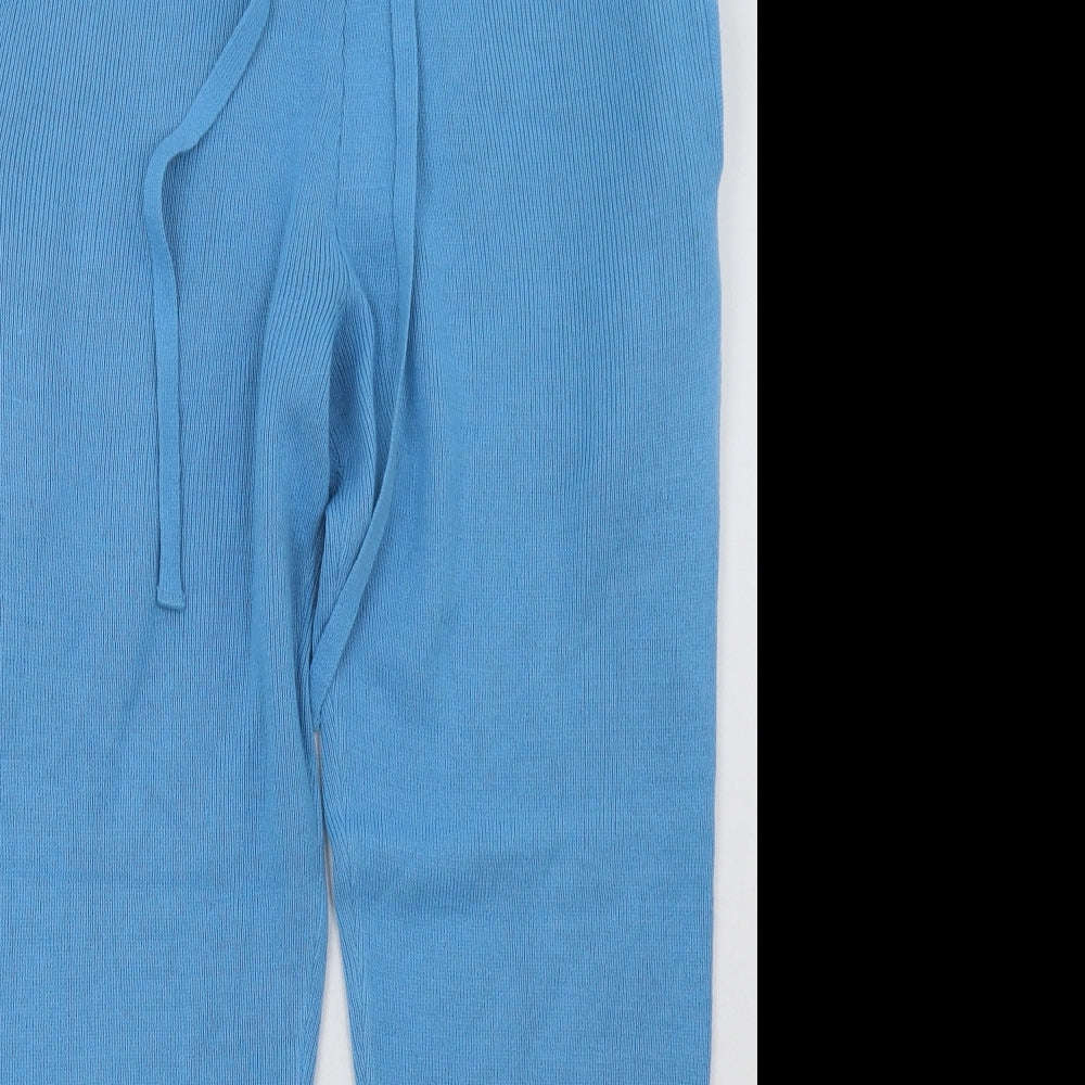 Boohoo Womens Blue  Acrylic Jogger Trousers Size 10 L30 in Regular Tie