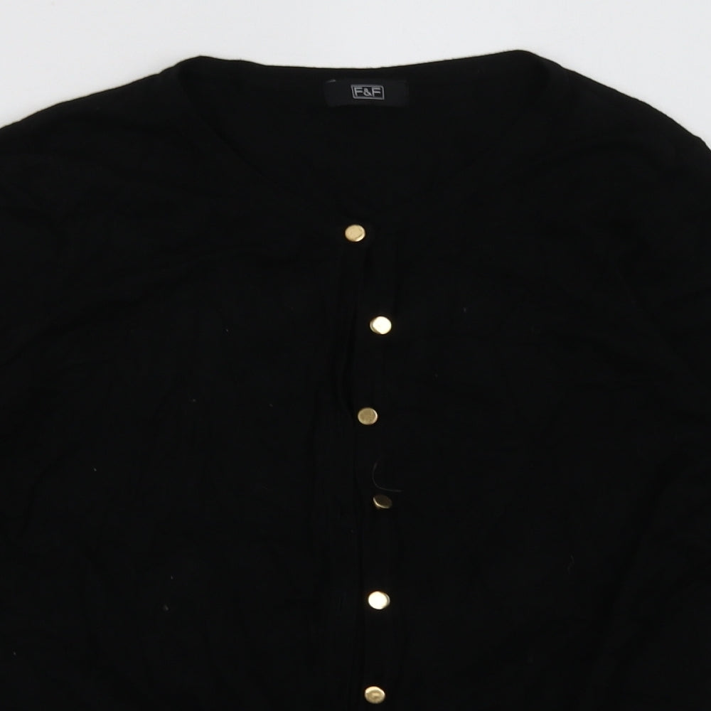 F&F Womens Black Crew Neck  Viscose Cardigan Jumper Size 10