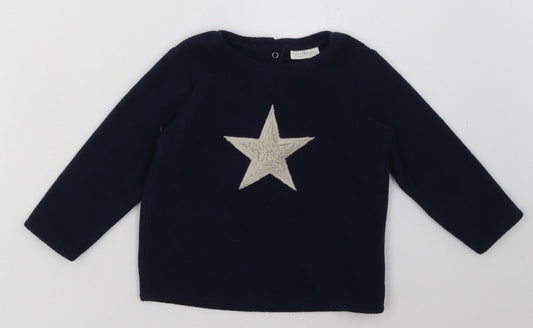 Front view of Next Baby Blue Polyester Basic Casual, size 12-18, Months Crew Neck Buckle - Star Print