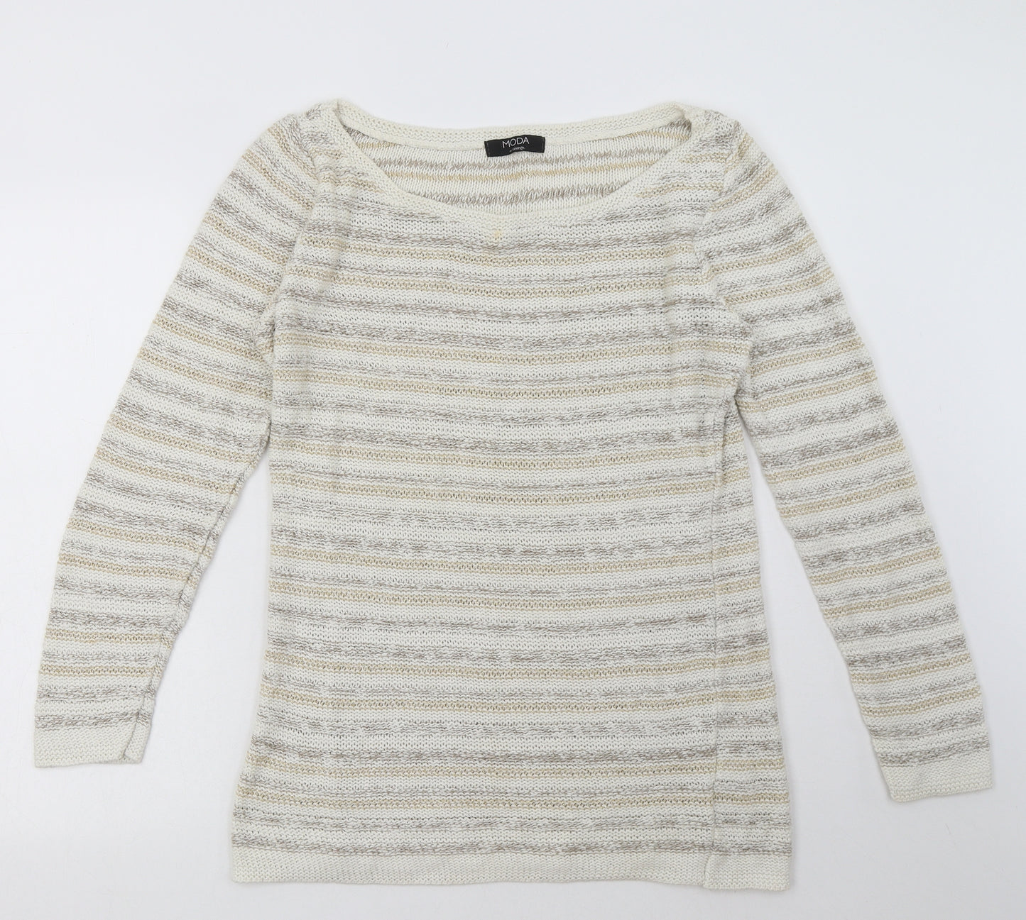 George Womens Beige Striped Acrylic Pullover Sweatshirt Size 14  Pullover