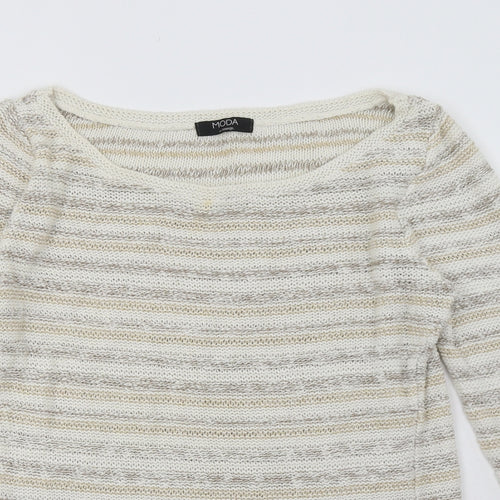 George Womens Beige Striped Acrylic Pullover Sweatshirt Size 14  Pullover