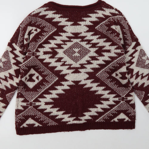 New Look Womens Red Geometric Acrylic Pullover Sweatshirt Size 10  Pullover
