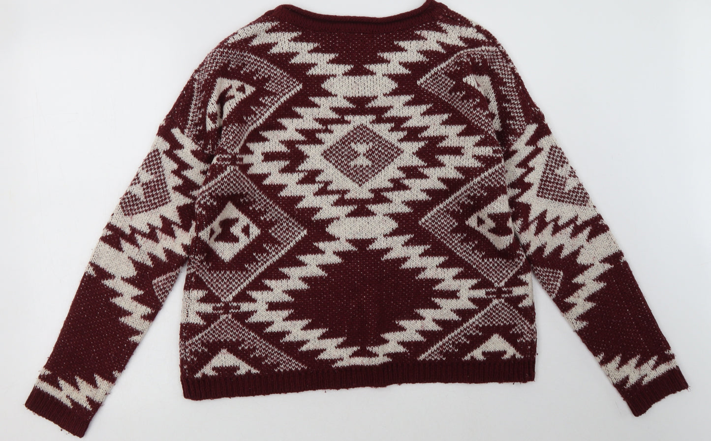 New Look Womens Red Geometric Acrylic Pullover Sweatshirt Size 10  Pullover