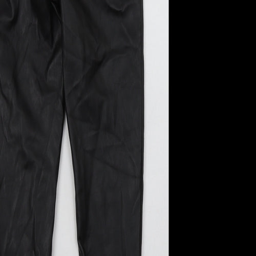 Primark Womens Black  Polyurethane Trousers  Size 8 L28 in Regular Button
