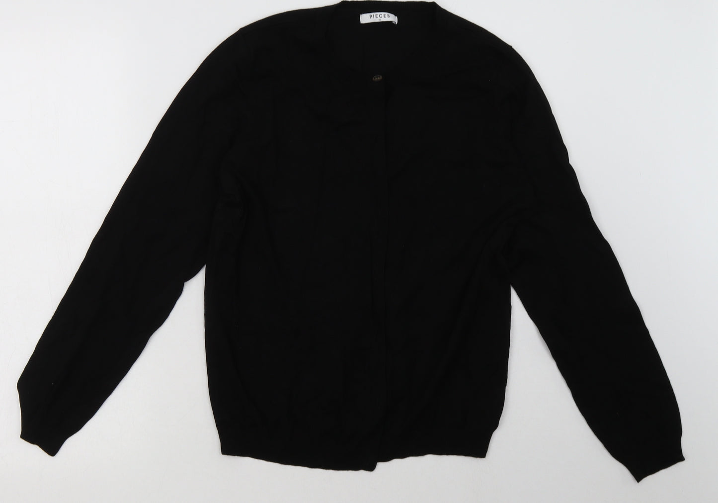 Pieces Womens Black Crew Neck  Viscose Cardigan Jumper Size XL