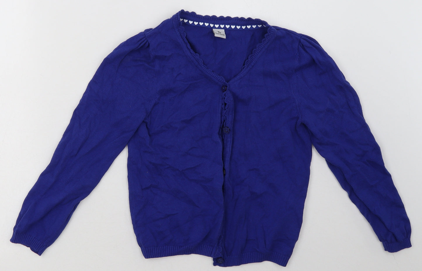 sainsburys Girls Blue V-Neck  Cotton Cardigan Jumper Size 7 Years  Button - School Wear