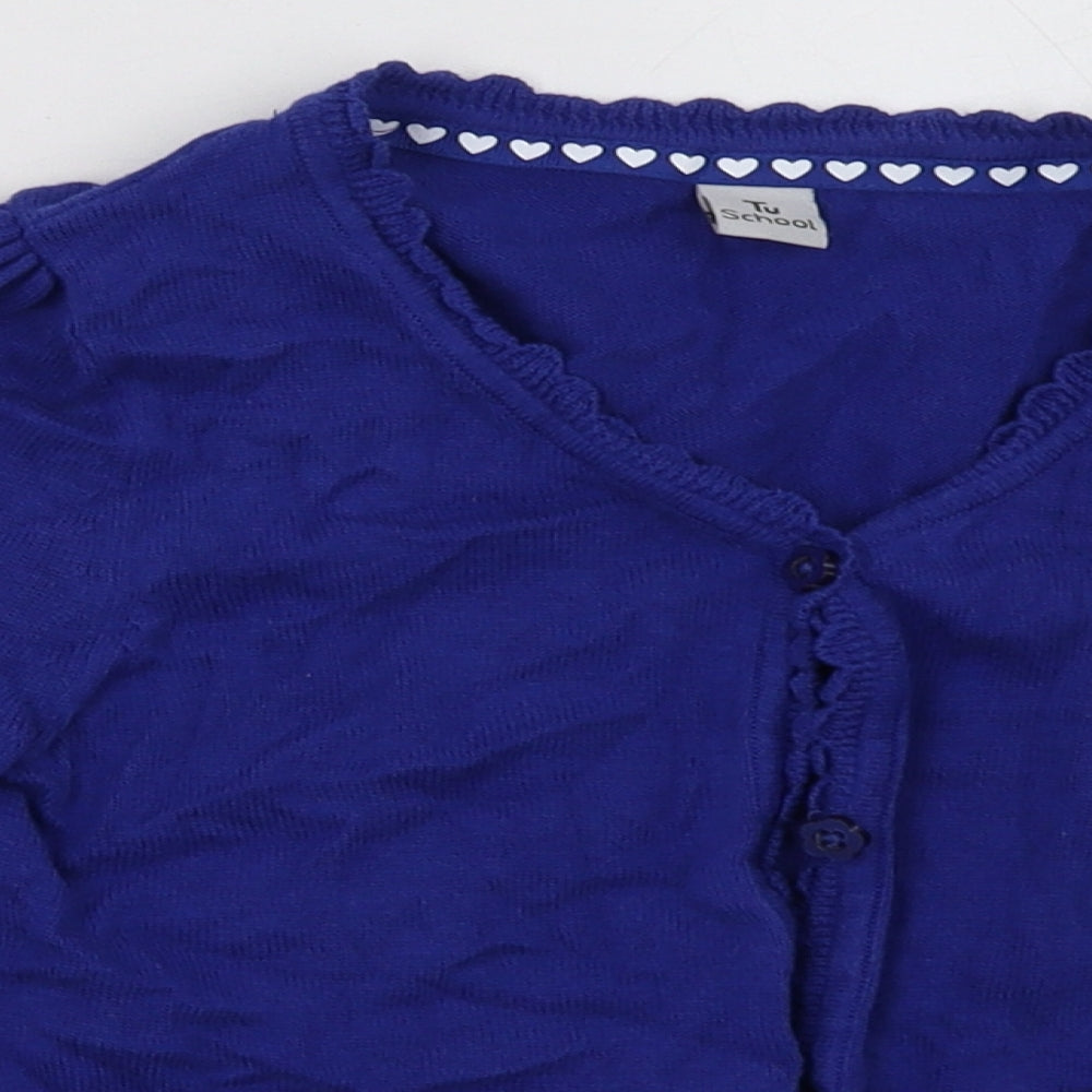 sainsburys Girls Blue V-Neck  Cotton Cardigan Jumper Size 7 Years  Button - School Wear